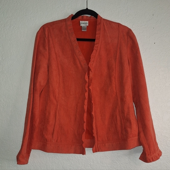 Chico's Jackets & Blazers - Chico's Orange Crinkle Luxe Rudy Ruffle Jacket Tangerine Dream Sz Large